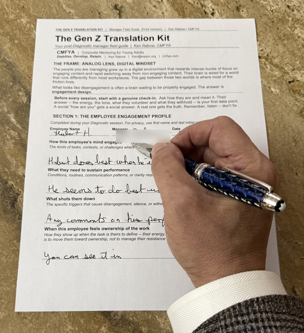 A manager's Gen Z roadmap, filled in by hand